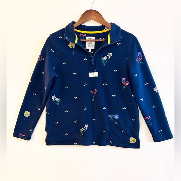 Joules Bee & Wildflower Half Zip Pullover Navy Sweatshirt UK 8 US 4 - Picture 2 of 10